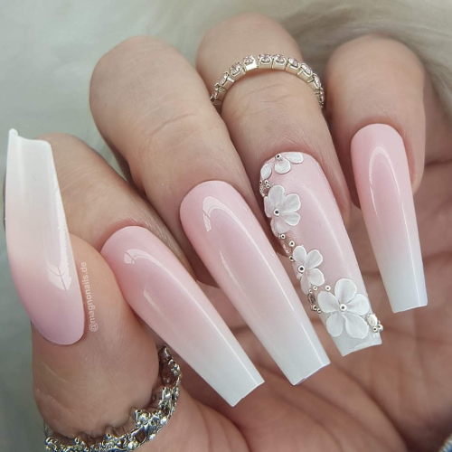 Preview: Ombre Babyboomer 3D Blumen Rosa Nagelfolien Transfer Folien Blumen Nageldesign Ideen - Sommernägel - Sommer Nägel